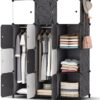 Portable Wardrobe Foldable Closet with 12 Compartments, Cabinet Clothes Storage Organizer Shelf with Clothes Hanging Rails for Bedroom