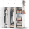 Portable Wardrobe Foldable Closet with 12 Compartments, Cabinet Clothes Storage Organizer Shelf with Clothes Hanging Rails for Bedroom