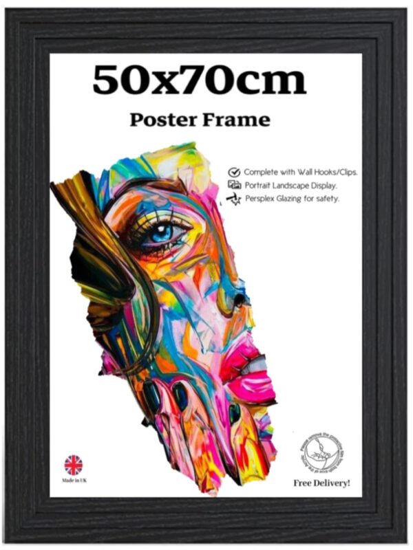 Black Step Molding 50cm x 70cm Picture Photo Poster Frame Wall Mounted -Shatterproof Perspex Front -Landscape Portrait Hanging