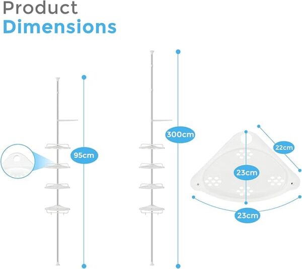 95cm-300cm 4 Tier Adjustable Stainless Telescopic Shower Corner Bathroom Shelf Rack Caddy