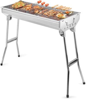 617bXV3GNML._AC_SX679_.jpg Essential - Stainless Steel BBQ Grill with Stand Charcoal Barbecue Folding and Portable Outdoor Garden And Park Use