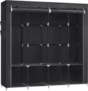 61Gh8t2nELL._AC_SL1500_.jpg Black Portable Clothes Wardrobe Garment Organiser Rack with Hanging Rails