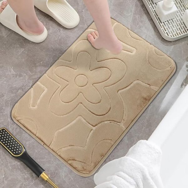 Memory Foam Bath Mat - Beautiful Embossed Flora Design Non Slip Anti Mould Shower Mat Water Absorbent Toilet Pedestal Bathroom Mat