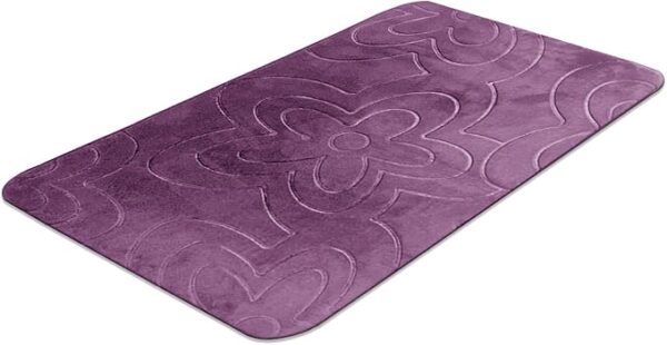 Memory Foam Bath Mat - Beautiful Embossed Flora Design Non Slip Anti Mould Shower Mat Water Absorbent Toilet Pedestal Bathroom Mat