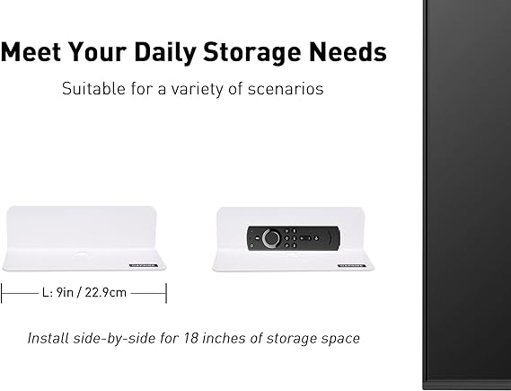 OAPRIRE White Floating Wall Shelves Set of 2 - Easily Expand Wall Space - Acrylic Small Shelf for Bedroom, Bathroom, Kitchen, Living Room, Office, Playroom with Cable Clips