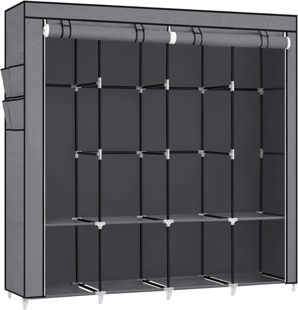 61ynEr91crL._AC_SL1500_.jpg Grey Portable Clothes Wardrobe Garment Organiser Rack with Hanging Rails