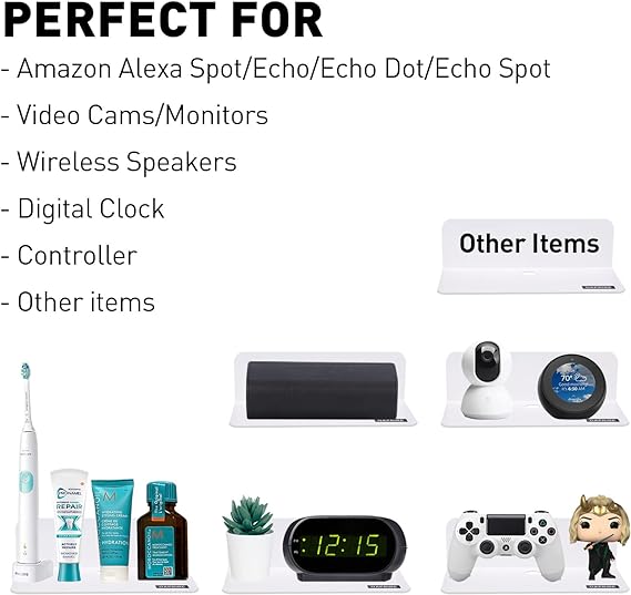 OAPRIRE White Floating Wall Shelves Set of 2 - Easily Expand Wall Space - Acrylic Small Shelf for Bedroom, Bathroom, Kitchen, Living Room, Office, Playroom with Cable Clips