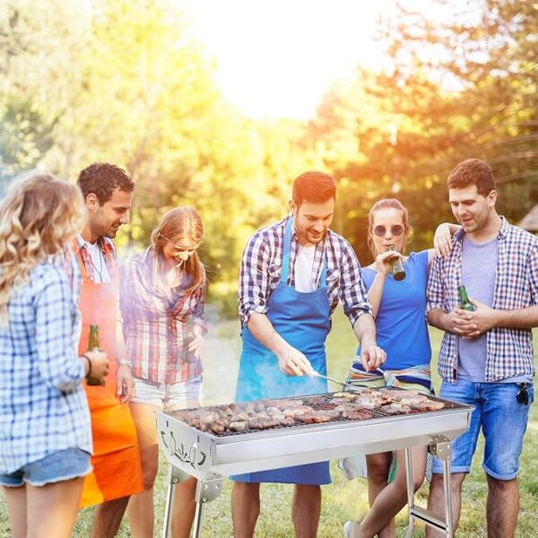 Essential - Stainless Steel BBQ Grill with Stand Charcoal Barbecue Folding and Portable Outdoor Garden And Park Use