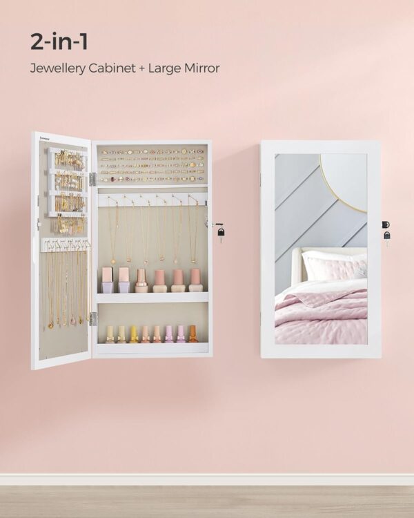 71CoAy6BhkL._AC_SL1500_.jpg Wall Mounted Jewellery Cabinet Mirror with Storage Lockable Mirrored Cabinet White