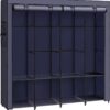 Dark Blue Portable Clothes Wardrobe Garment Organiser Rack with Hanging Rails