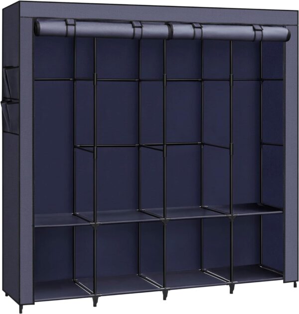 Dark Blue Portable Clothes Wardrobe Garment Organiser Rack with Hanging Rails