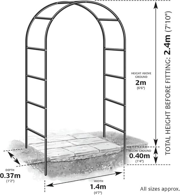 Garden Arch Green Metal - Heavy Duty Steel Frame Support Arches for Climbing Plants, Roses, Vegetables, Outdoor Decoration