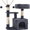 Cat Tree, Small Cat Condo, 72 cm, 3 Pompoms, light Grey & Smoky Grey