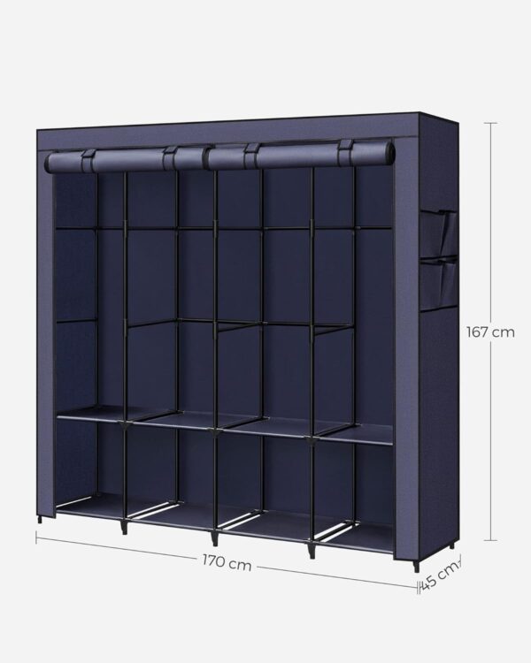 Dark Blue Portable Clothes Wardrobe Garment Organiser Rack with Hanging Rails