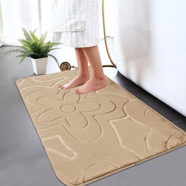 Memory Foam Bath Mat - Beautiful Embossed Flora Design Non Slip Anti Mould Shower Mat Water Absorbent Toilet Pedestal Bathroom Mat