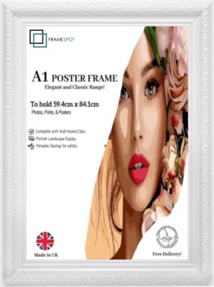 A1 Size Poster Frame White Ornate Shabby Chic Picture Poster Frame Antique Vintage Style A1 (59.4 cm x 84.1)cm