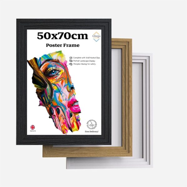 Black Step Molding 50cm x 70cm Picture Photo Poster Frame Wall Mounted -Shatterproof Perspex Front -Landscape Portrait Hanging