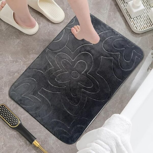 Memory Foam Bath Mat - Beautiful Embossed Flora Design Non Slip Anti Mould Shower Mat Water Absorbent Toilet Pedestal Bathroom Mat