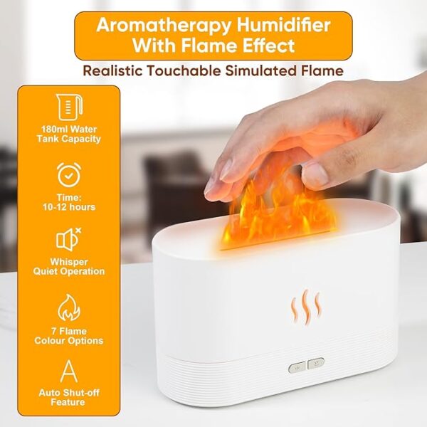 Flame Diffuser Humidifier Essential Oil Diffuser 180ml Aromatherapy Diffuser with Auto Off Function Silent Operation 7 Color Changing LED Lights