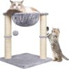 Cat Scratching Post, 50cm Cat Tree with Cat Hammock Bed, Scratching Posts for Indoor Cats with Hanging Ball Toy, Grey, Beige