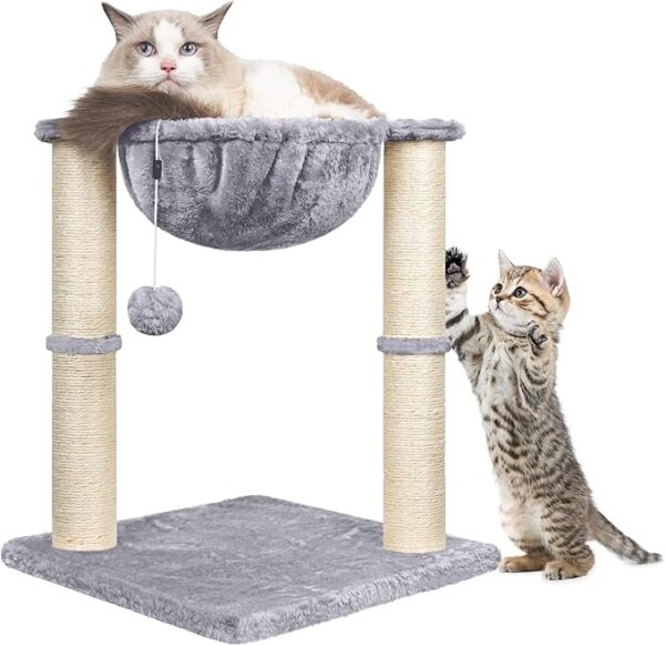 Cat Scratching Post, 50cm Cat Tree with Cat Hammock Bed, Scratching Posts for Indoor Cats with Hanging Ball Toy, Grey, Beige