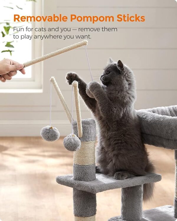 Cat Tree, Small Cat Condo, 72 cm, 3 Pompoms, light Grey & Smoky Grey