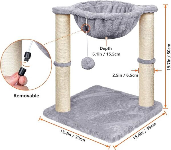 Cat Scratching Post, 50cm Cat Tree with Cat Hammock Bed, Scratching Posts for Indoor Cats with Hanging Ball Toy, Grey, Beige