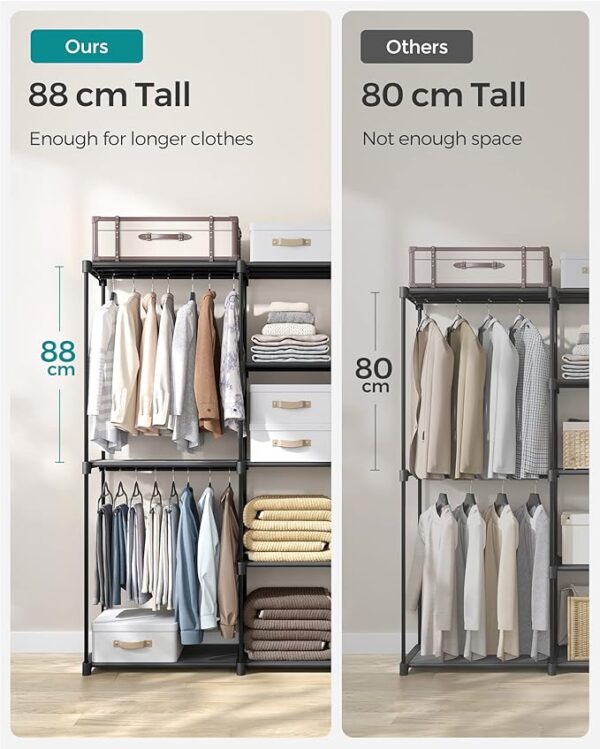 Portable Open Wardrobe, Clothes Rack, Freestanding Wardrobe with Clothes Rails and Fabric Shelves for Bedroom, 43 x 182 x 182 cm Black RYG037B02