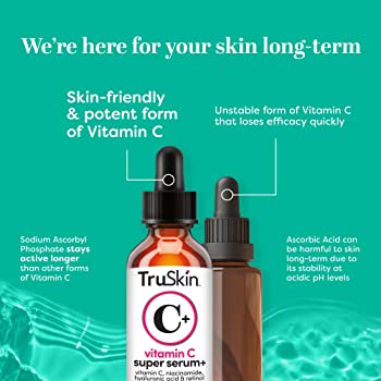 TruSkin Vitamin C Serum face – Anti Aging Face Serum with Vitamin C, Hyaluronic Acid, Vitamin E – Brightening Serum for Dark Spots, Even Skin Tone, Eye Area, Fine Lines & Wrinkles, 1 Fl Oz 30ml