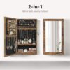 Wall Mounted Jewellery Cabinet Mirror with Storage Lockable Mirrored Cabinet Rustic Brown + Black