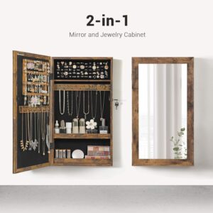 Wall Mounted Jewellery Cabinet Mirror with Storage Lockable Mirrored Cabinet Rustic Brown + Black