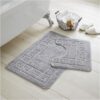 Bath Mat Set 2 Piece Machine Washable for Bathroom, Jacquard Greek Non Slip Quick Dry Shower Rugs & Bathtub Mats, Highly Water Absorbent
