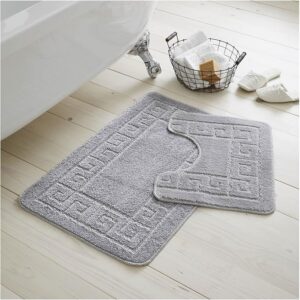 810Qtt2ETL._AC_SX679_.jpg Bath Mat Set 2 Piece Machine Washable for Bathroom, Jacquard Greek Non Slip Quick Dry Shower Rugs & Bathtub Mats, Highly Water Absorbent