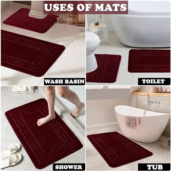 Bath Mat Set 2 Piece Machine Washable for Bathroom, Jacquard Greek Non Slip Quick Dry Shower Rugs & Bathtub Mats, Highly Water Absorbent