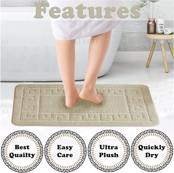 Bath Mat Set 2 Piece Machine Washable for Bathroom, Jacquard Greek Non Slip Quick Dry Shower Rugs & Bathtub Mats, Highly Water Absorbent