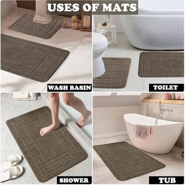 Bath Mat Set 2 Piece Machine Washable for Bathroom, Jacquard Greek Non Slip Quick Dry Shower Rugs & Bathtub Mats, Highly Water Absorbent