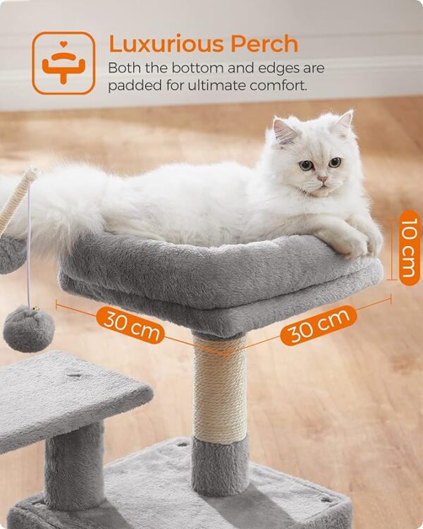 Cat Tree, Small Cat Condo, 72 cm, 3 Pompoms, light Grey & Smoky Grey