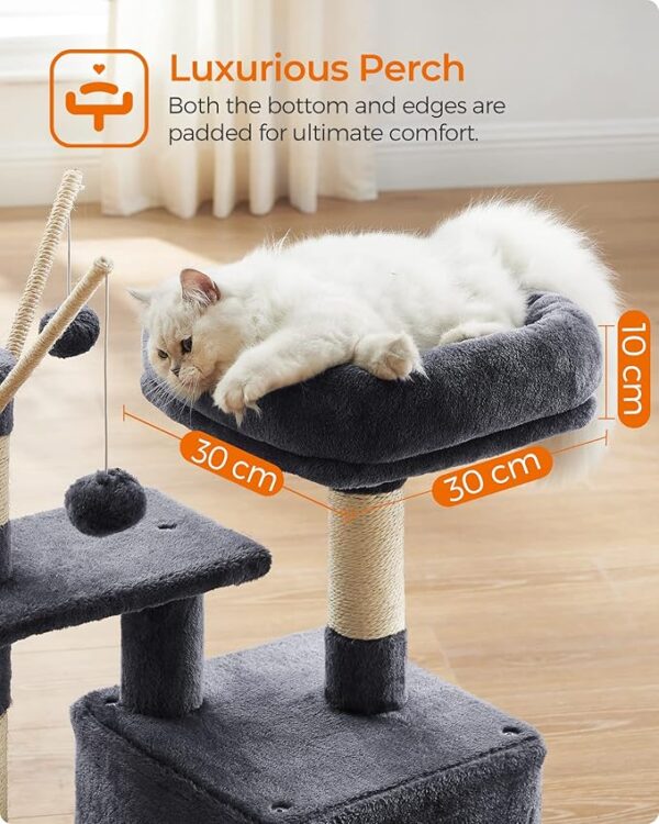 Cat Tree, Small Cat Condo, 72 cm, 3 Pompoms, light Grey & Smoky Grey