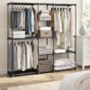 Portable Open Wardrobe, Clothes Rack, Freestanding Wardrobe with Clothes Rails and Fabric Shelves for Bedroom, 43 x 182 x 182 cm Black RYG037B02
