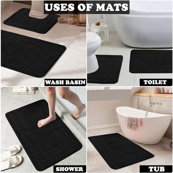Bath Mat Set 2 Piece Machine Washable for Bathroom, Jacquard Greek Non Slip Quick Dry Shower Rugs & Bathtub Mats, Highly Water Absorbent