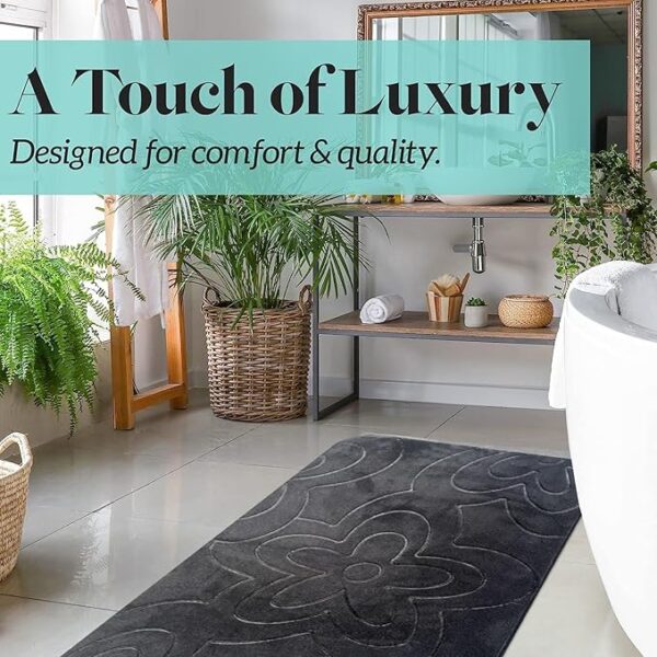 Memory Foam Bath Mat - Beautiful Embossed Flora Design Non Slip Anti Mould Shower Mat Water Absorbent Toilet Pedestal Bathroom Mat