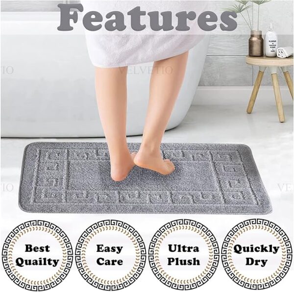 Bath Mat Set 2 Piece Machine Washable for Bathroom, Jacquard Greek Non Slip Quick Dry Shower Rugs & Bathtub Mats, Highly Water Absorbent