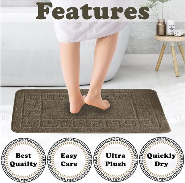 Bath Mat Set 2 Piece Machine Washable for Bathroom, Jacquard Greek Non Slip Quick Dry Shower Rugs & Bathtub Mats, Highly Water Absorbent