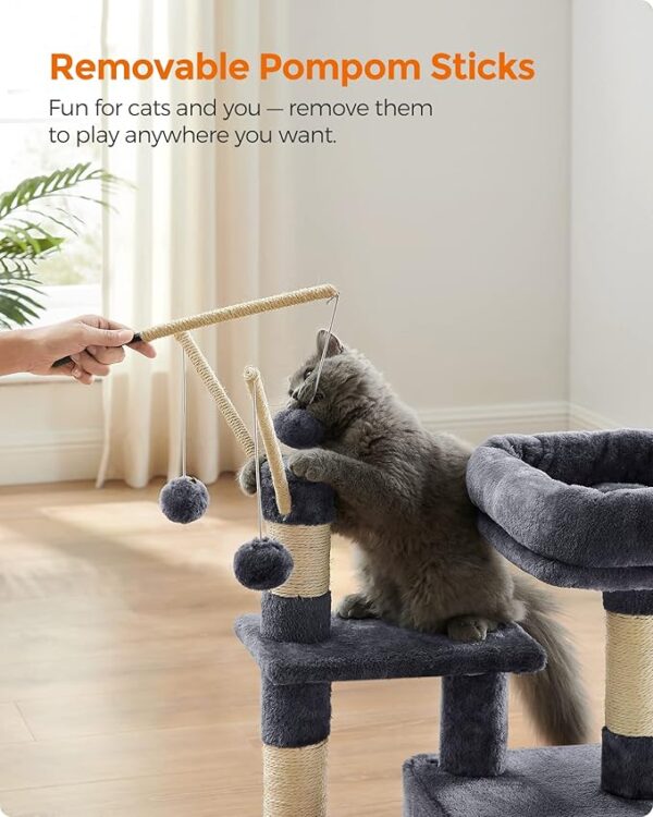 Cat Tree, Small Cat Condo, 72 cm, 3 Pompoms, light Grey & Smoky Grey