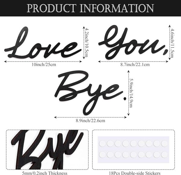 Love You Bye Wood Above Door Signs, 5mm Ply Wood Hallway Decor, Black Wall Art Love Letters Sign for Home Comes