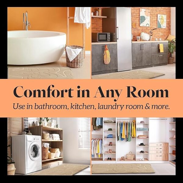 Memory Foam Bath Mat - Beautiful Embossed Flora Design Non Slip Anti Mould Shower Mat Water Absorbent Toilet Pedestal Bathroom Mat