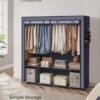 Dark Blue Portable Clothes Wardrobe Garment Organiser Rack with Hanging Rails