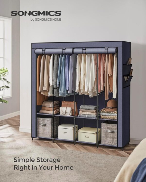 Dark Blue Portable Clothes Wardrobe Garment Organiser Rack with Hanging Rails