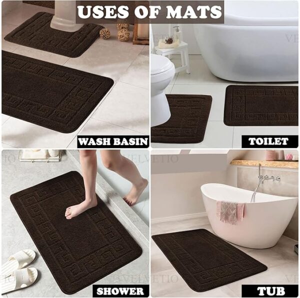 Bath Mat Set 2 Piece Machine Washable for Bathroom, Jacquard Greek Non Slip Quick Dry Shower Rugs & Bathtub Mats, Highly Water Absorbent