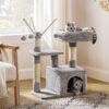 Cat Tree, Small Cat Condo, 72 cm, 3 Pompoms, light Grey & Smoky Grey